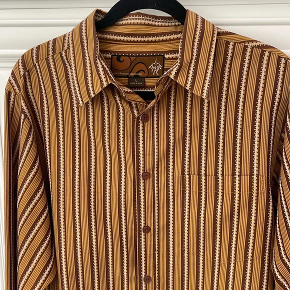 RARE Prana Long sleeve button down collared brown shirt size large old logo - Picture 1 of 17